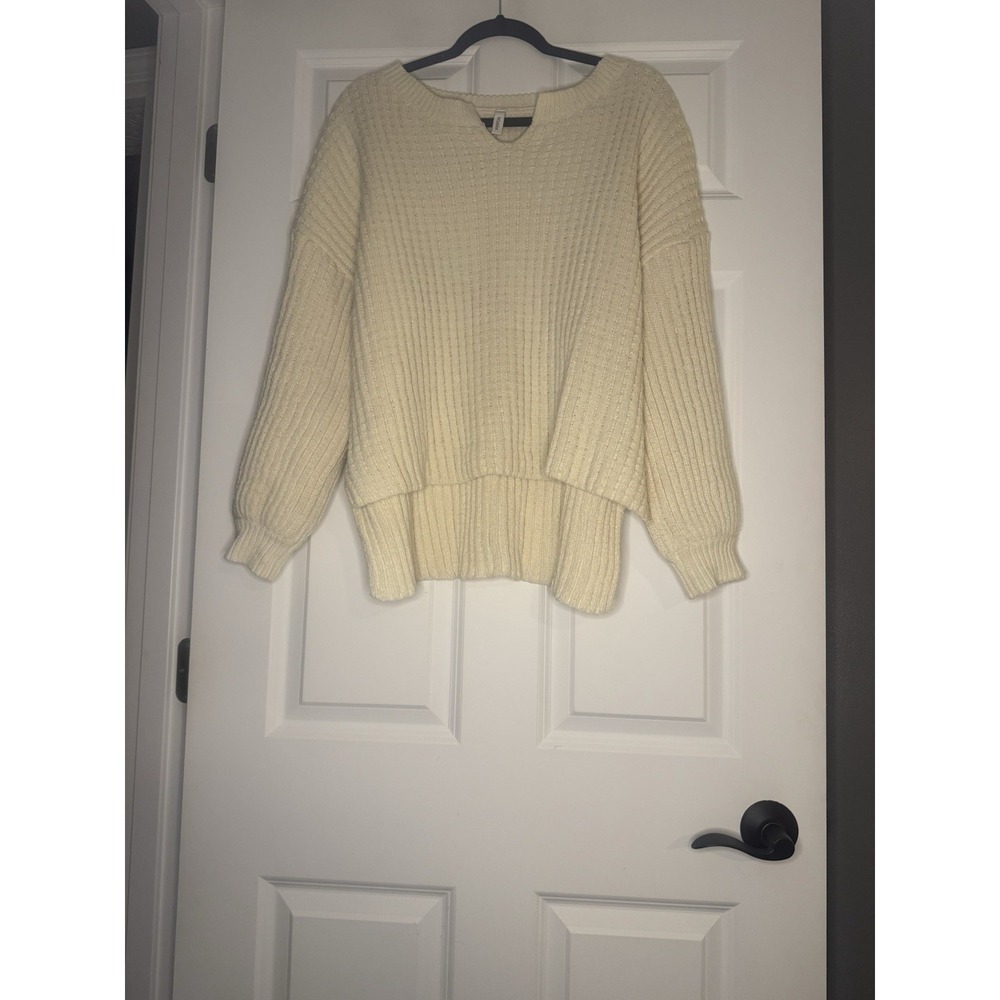Wishlist Split Neck Chunky Knit Sweater Ivory Small
